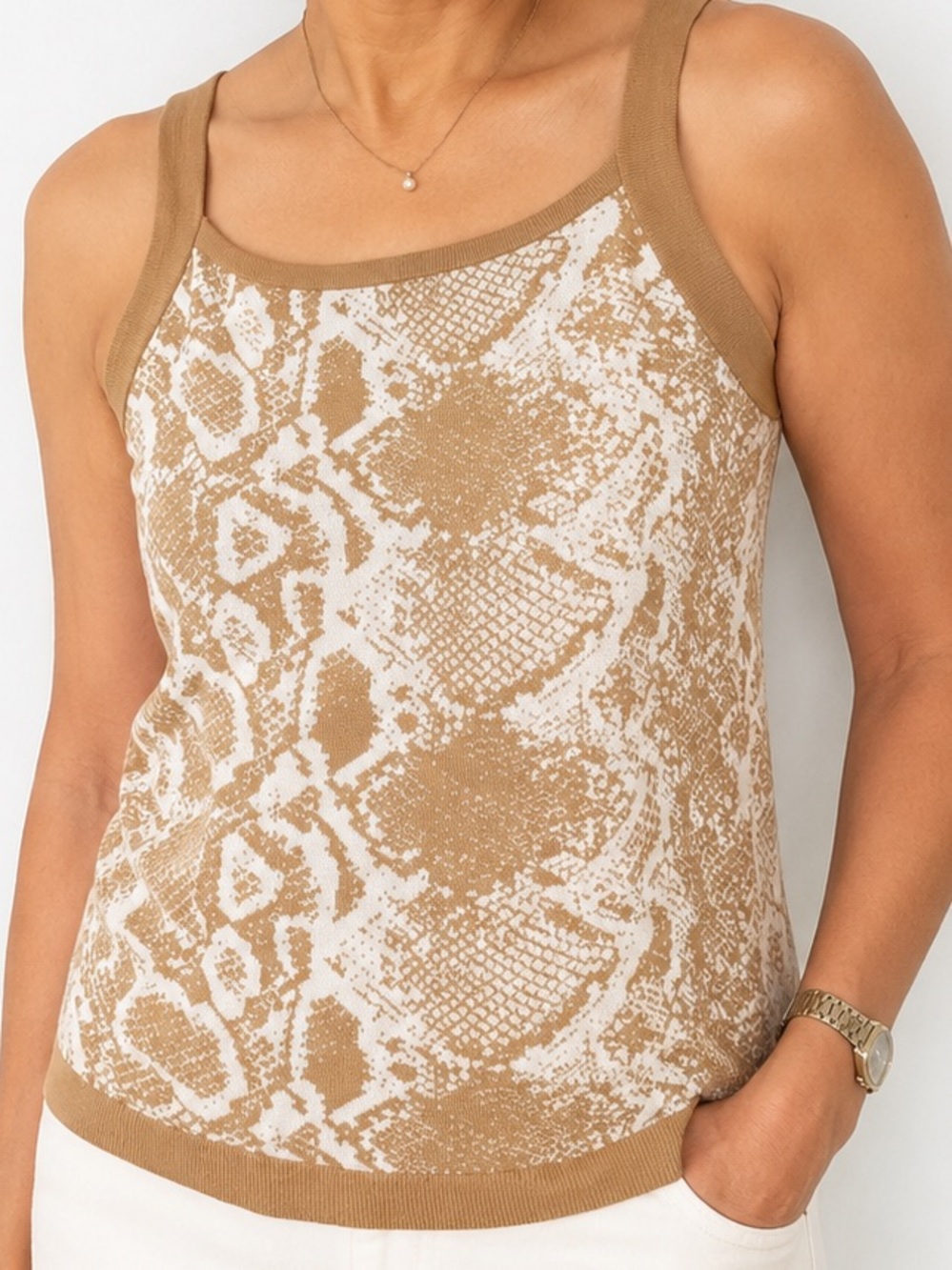 Nine West Tan & Cream Animal Print Knit Sweater Tank Top Medium